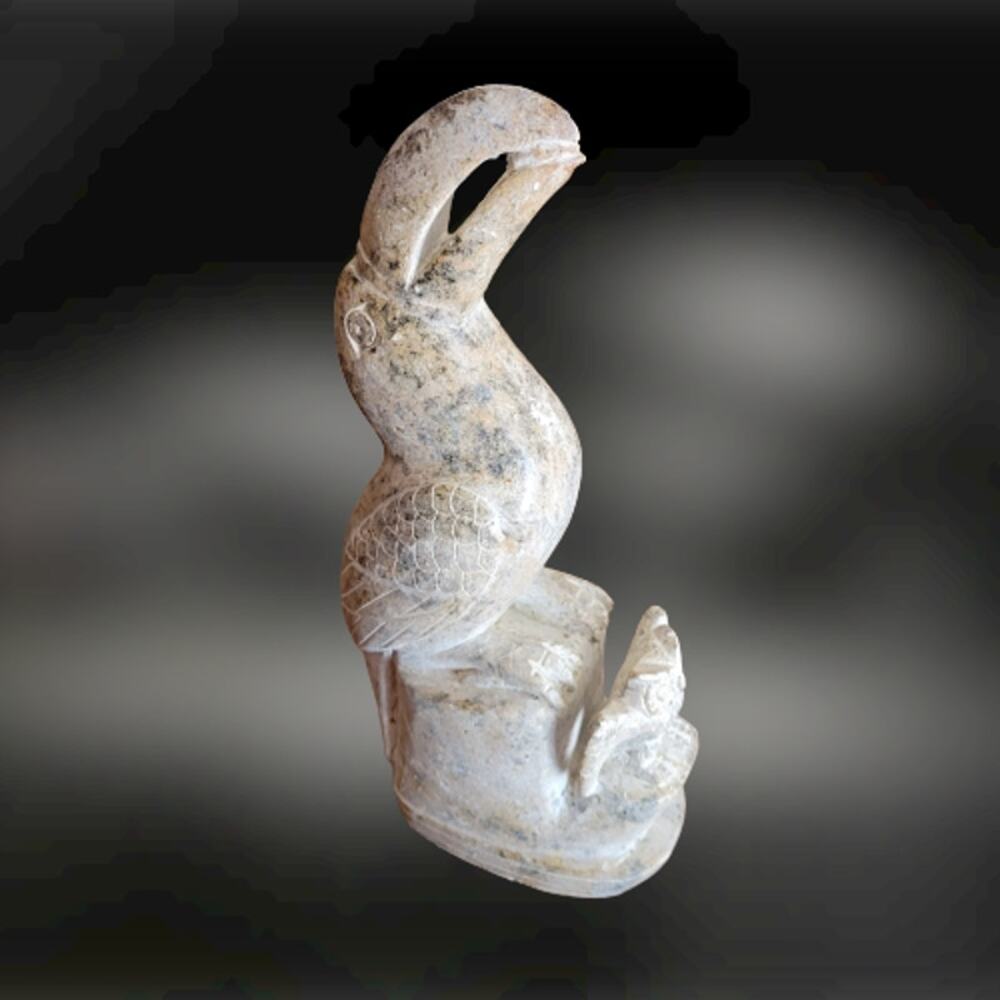 Vintage Toucan with owl figurine sculpture hand carved natural stone